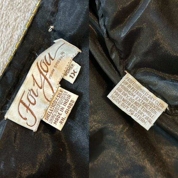 Vintage 80s For You Spiegal Women’s 1X Silk Black Gold Sequins Evening Jacket - Picture 7 of 8